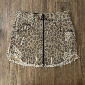 Carmar Leopard Print Beatrice Distressed Denim Mini Skirt Women's Size 28